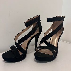 Women's Black Chunky Heeled Ankle Strap Sandals